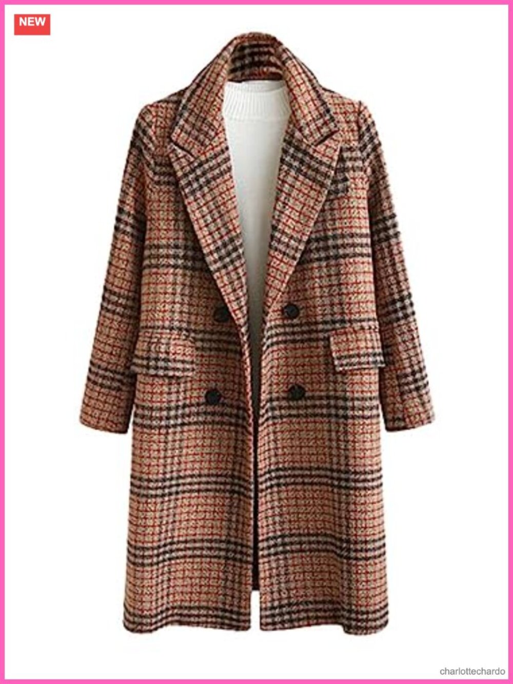Woolen Plaid Double Breasted Long Peacoat Winter Coat
